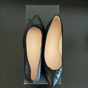 J. Crew Leather Classic Gemma Ballet Pointed-Toe Flats in Black